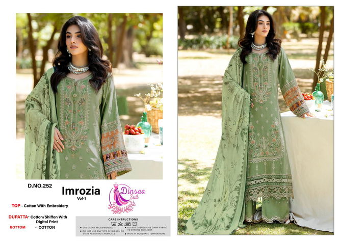 Imrozia Vol 1 By Dinsaa Cotton Embroidery Pakistani Suits Wholesale Market In Surat